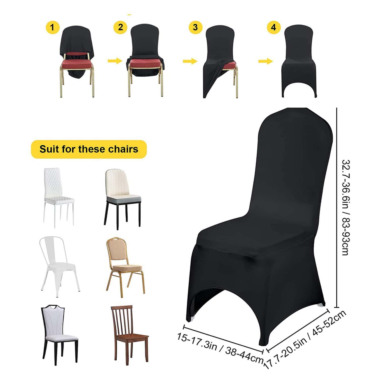 Black Lifetime Spandex Folding Chair Cover Stretch Chair Covers, Wedding  Chair Covers 